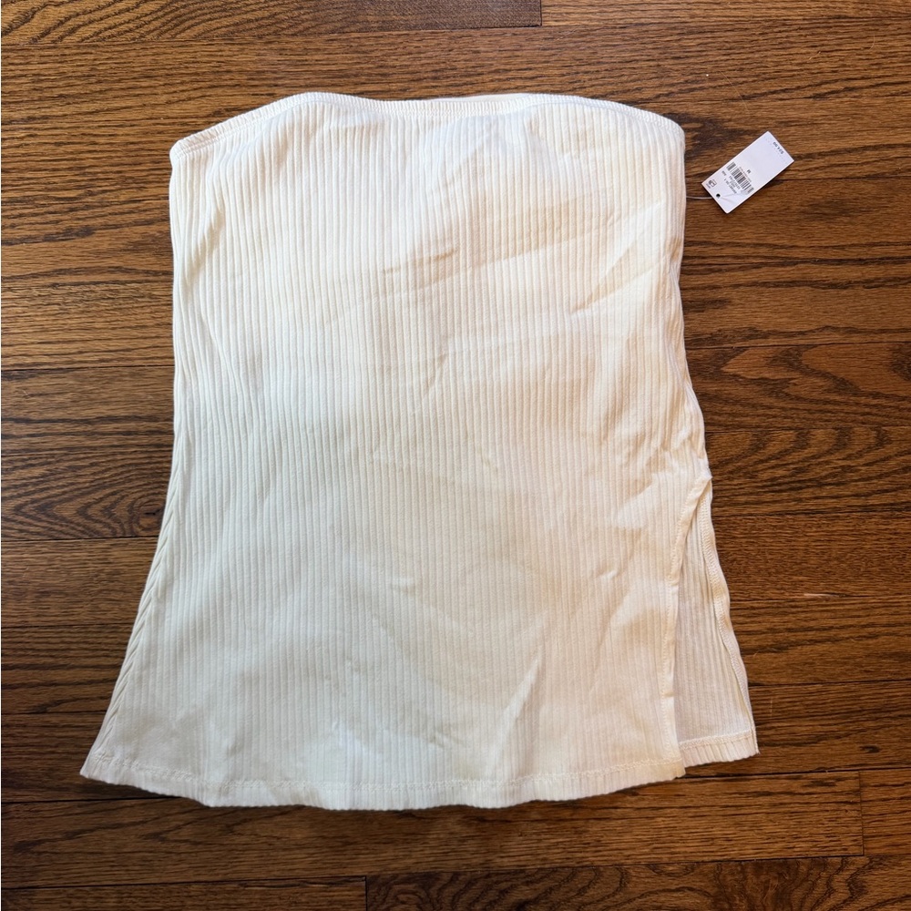 Women's Cream Strapless Ribbed Tube Top